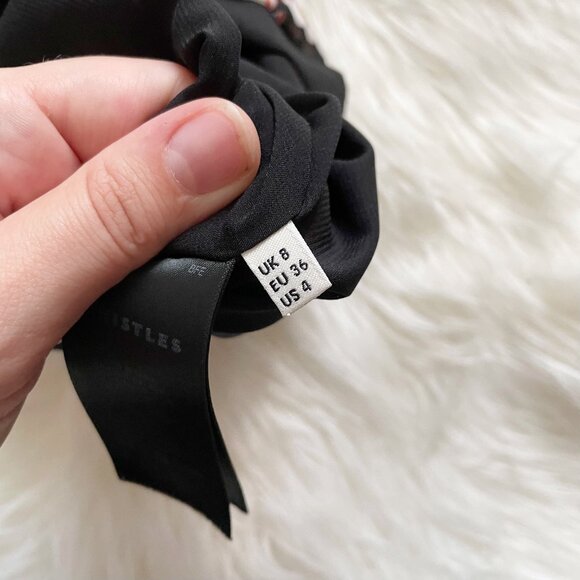 Whistles Black Floral Summer Pansy Print Silk Blend ¾ Sleeve Bodycon Dress - Picture 7 of 9